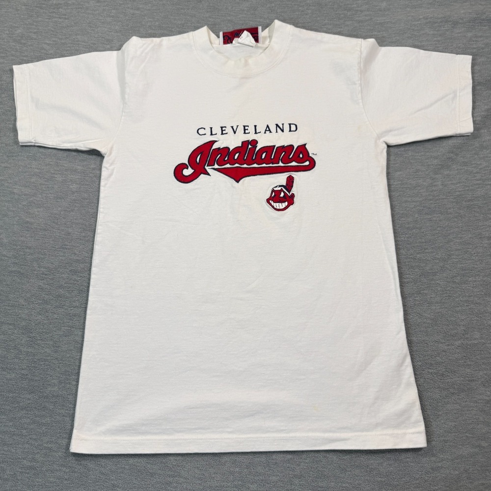 VTG‎ Cleveland Indians MLB T-Shirt Men M White Crew Neck Graphic Vintage 90s